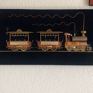 70s Spanish Metal Sculpture Wall Hanging of Steampunk Train Art